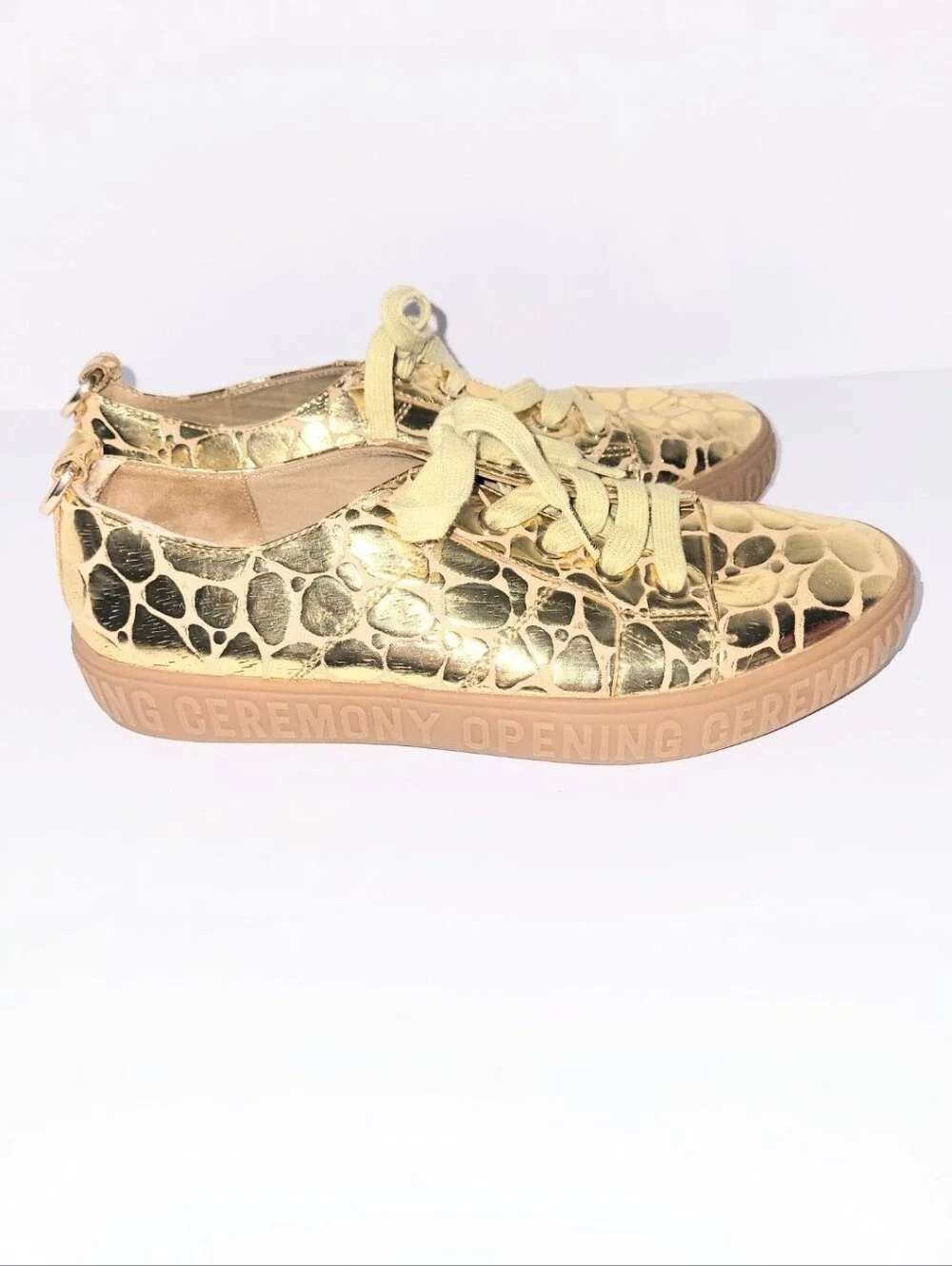 Opening Ceremony Mina Logo Gold Metallic Croco Leather Sneaker Size 38 US 7.5-8